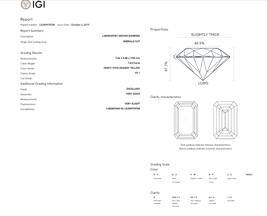 1.63 carats emerald cut fancy VIVID ORANGY YELLOW VS1 LG 389978708|AGNES Jewelry