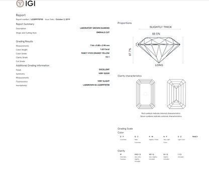 1.63 carats emerald cut fancy VIVID ORANGY YELLOW VS1 LG 389978708|AGNES Jewelry