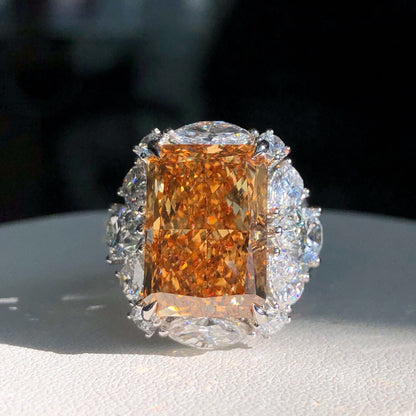 14.77 carat radiant yellow diamond ring fancy vivid brownish yellow vs1 LG632458733 |AGNES Jewelry