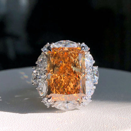 14.77 carat radiant yellow diamond ring fancy vivid brownish yellow vs1 LG632458733 |AGNES Jewelry