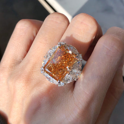 14.77 carat radiant yellow diamond ring fancy vivid brownish yellow vs1 LG632458733 |AGNES Jewelry