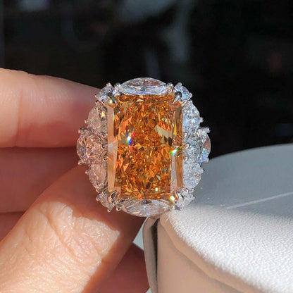14.77 carat radiant yellow diamond ring fancy vivid brownish yellow vs1 LG632458733 |AGNES Jewelry
