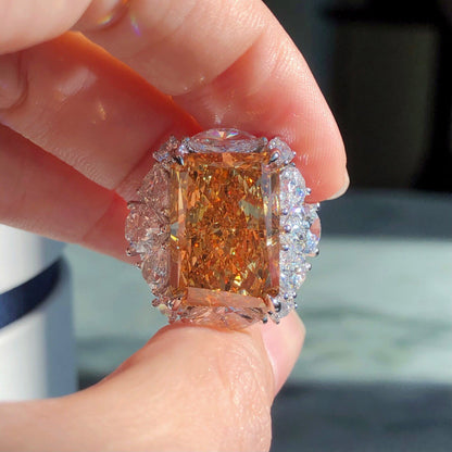 14.77 carat radiant yellow diamond ring fancy vivid brownish yellow vs1 LG632458733 |AGNES Jewelry