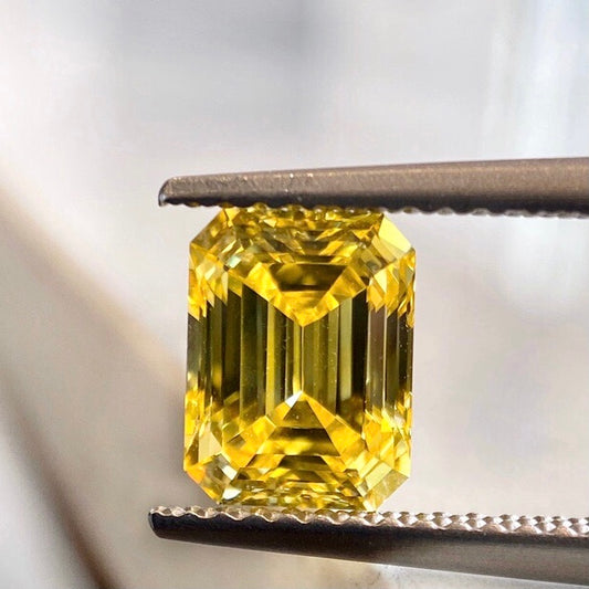 1.63 carats emerald cut fancy VIVID ORANGY YELLOW VS1 LG 389978708|AGNES Jewelry