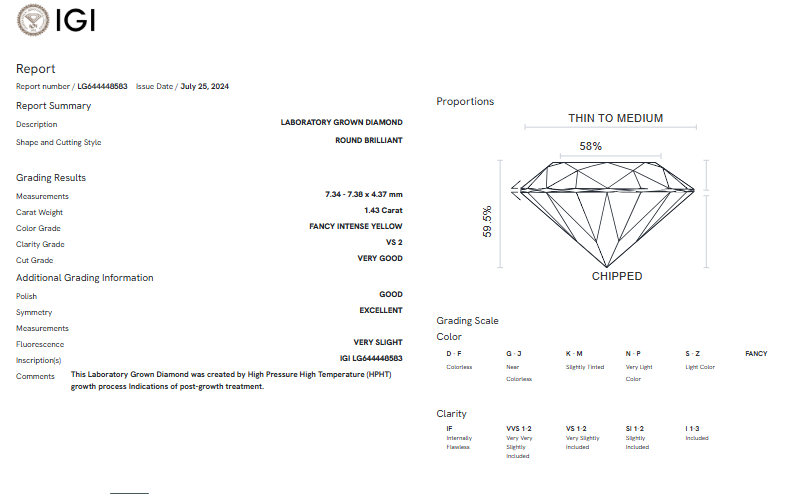 1.43-carat round-cut fancy iintense yellow LG 644448583|AGNES Jewelry