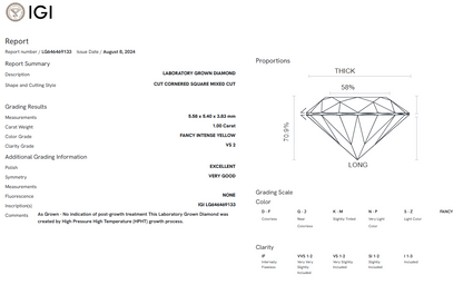 1.00 carat Ascher cut FANCY INTENSE YELLOW Vs2 LG646469133|AGNES Jewelry