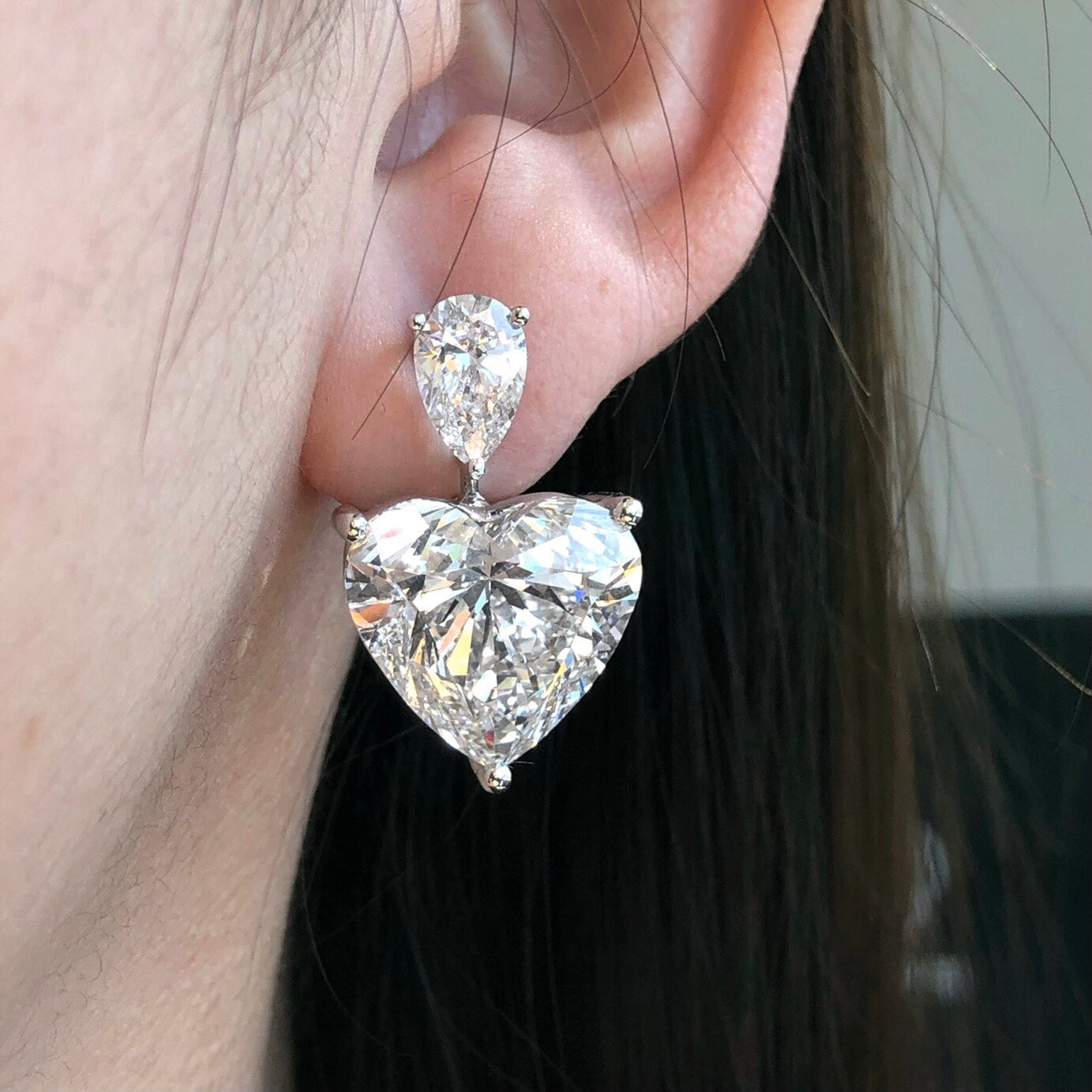 heart Earrings D: 10.52ct & D: 10.22ct F/E VS1/VS2 LG596307472 LG591391617|AGNES Jewelry