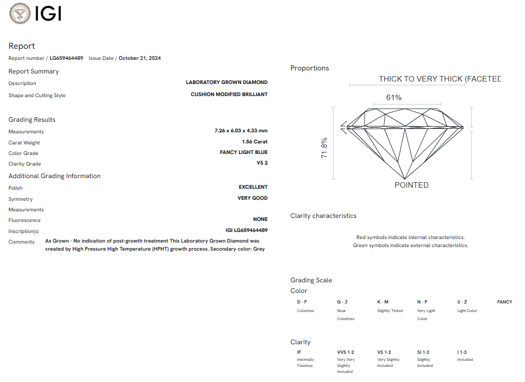 1.56ct Fancy light blue vs2 cushion diamond LG659464489|AGNES Jewelry
