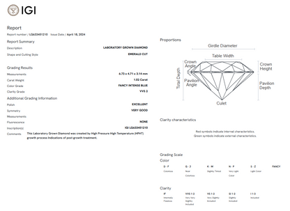 1.02 carats, emerald cut fancy intense blue LG633451210|AGNES Jewelry