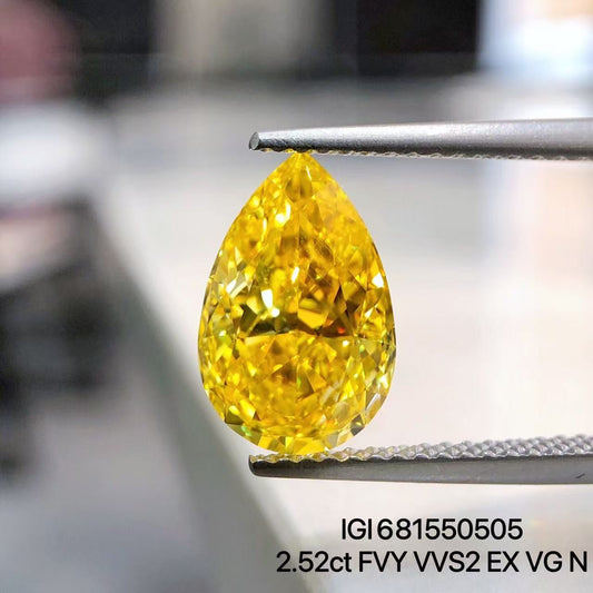 2.52ct pear FANCY VIVID YELLOW VVS2 LG681550505|AGNES Jewelry