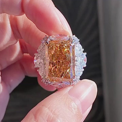 14.77 carat radiant yellow diamond ring fancy vivid brownish yellow vs1 LG632458733 |AGNES Jewelry