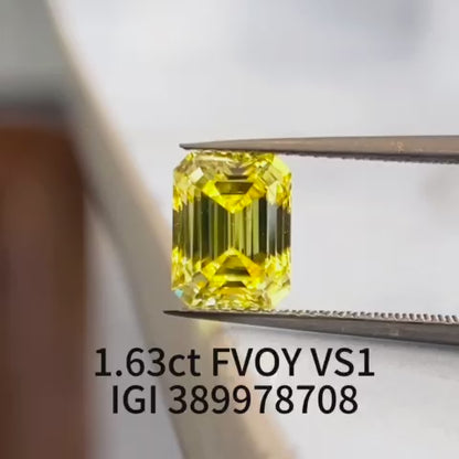 1.63 carats emerald cut fancy VIVID ORANGY YELLOW VS1 LG 389978708|AGNES Jewelry